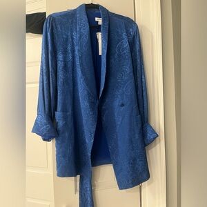 Anthropologie Blue silk Jacquard Blazer